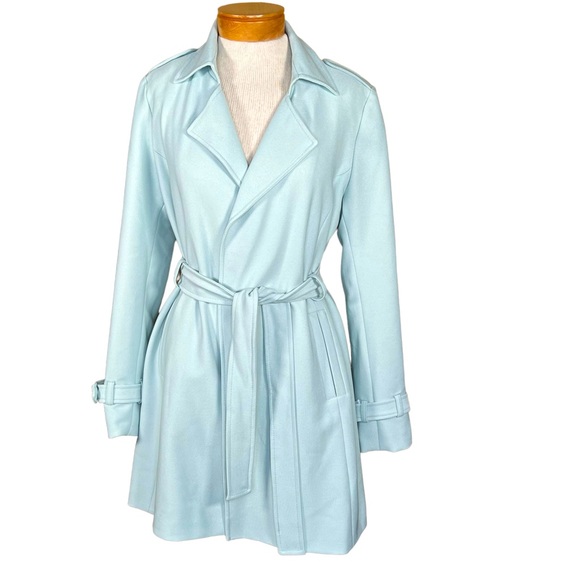 Tahari Trench Style Belted Textured Mint Blue Coat Size Medium EUC - Picture 1 of 13